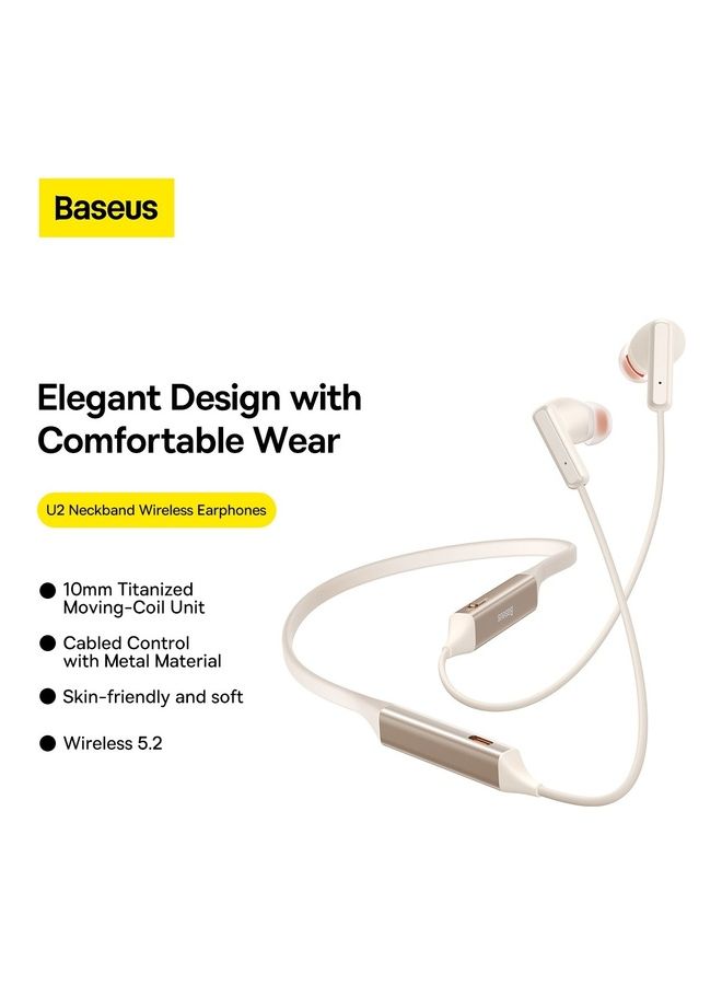 Baseus - Bowie U2 Neckband Wireless Bluetooth V5.2 Earphones Beige - Image 1