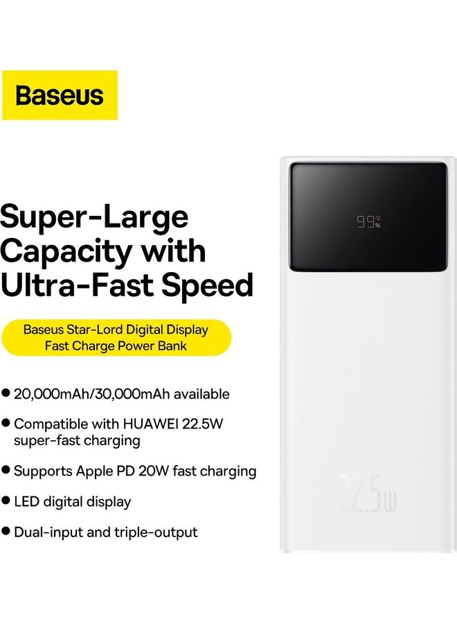 20000 mAh Power Bank, 22.5W Fast Charging 20000mAh Power bank, PD3.0 QC3.0 Portable Charger, 3A (USB-C in & Out) with LED Display Battery Pack for iPhone 14, 13, 12, 11, X Pro Max, Huawei, Samsung S21, S20 iPad and Many More White