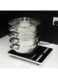 Royalford 4 Layer Thick Steamer Pot With Tempered Glass Lid Silver 7Liters  - Image 2