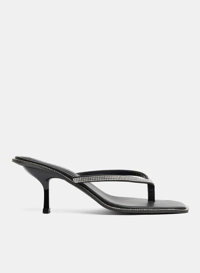 LABEL RAIL Diamante Kitten Heel Sandals Black