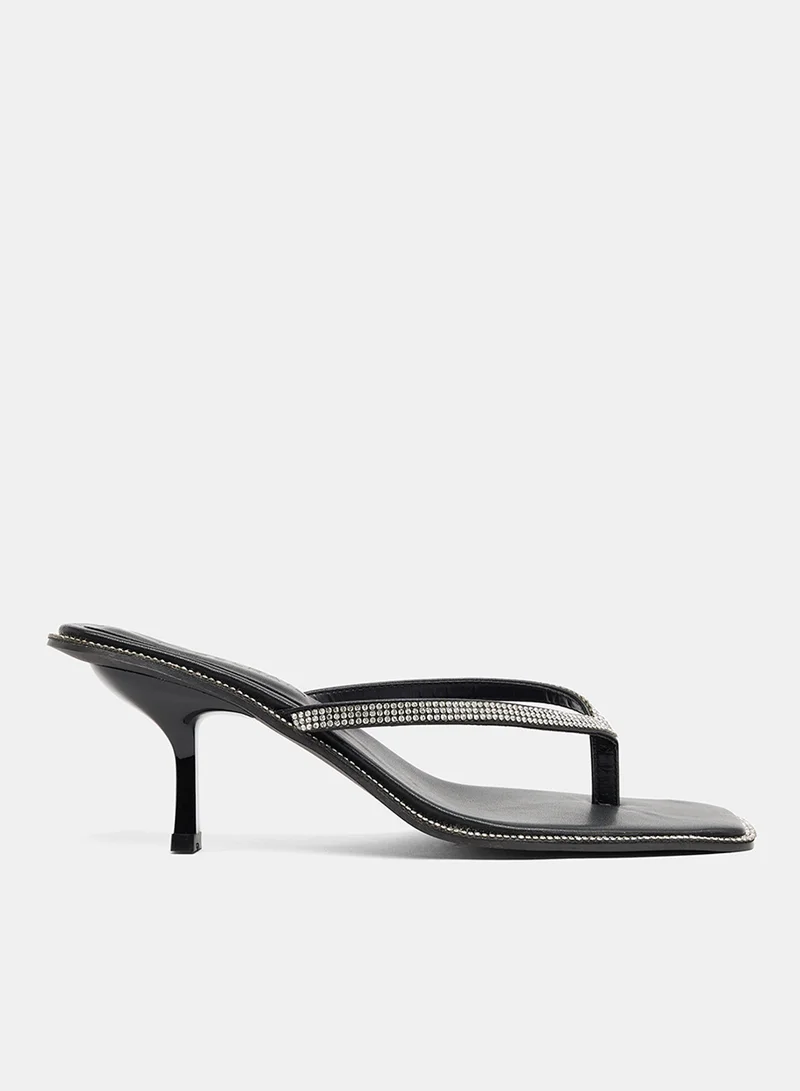 LABEL RAIL Diamante Kitten Heel Sandals Black