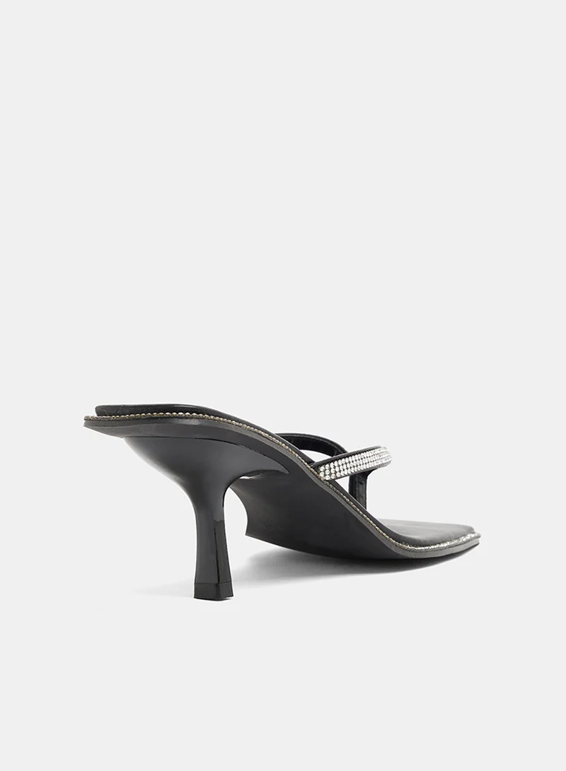 LABEL RAIL Diamante Kitten Heel Sandals Black