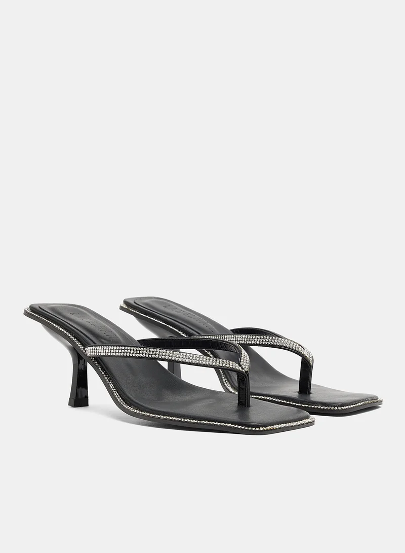 LABEL RAIL Diamante Kitten Heel Sandals Black