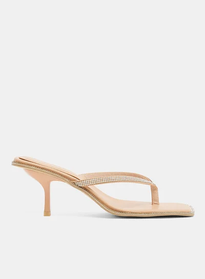 LABEL RAIL Diamante Kitten Heel Sandals Nude