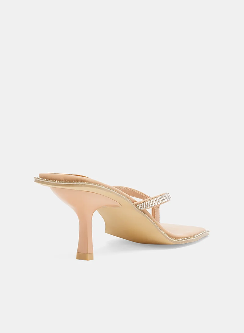 LABEL RAIL Diamante Kitten Heel Sandals Nude