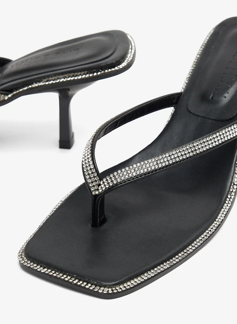 LABEL RAIL Diamante Kitten Heel Sandals Black