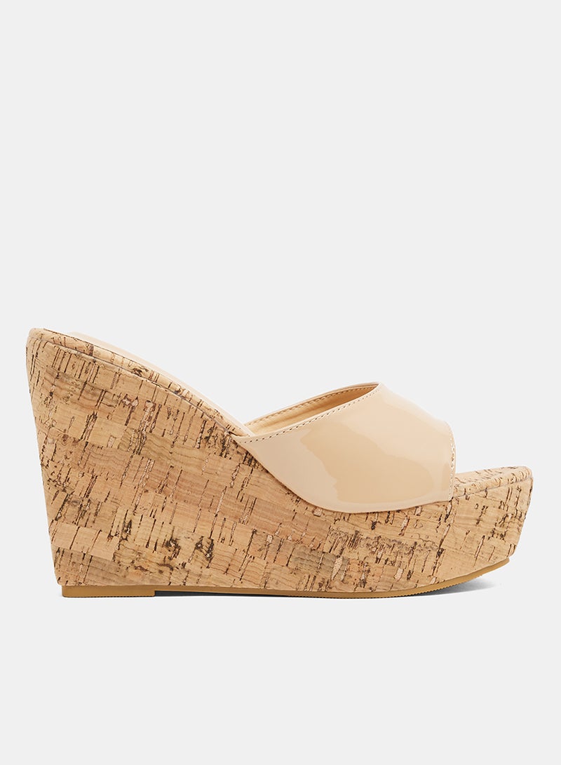 LABEL RAIL - Cork Wedge Heel Sandals Apricot - Image 1