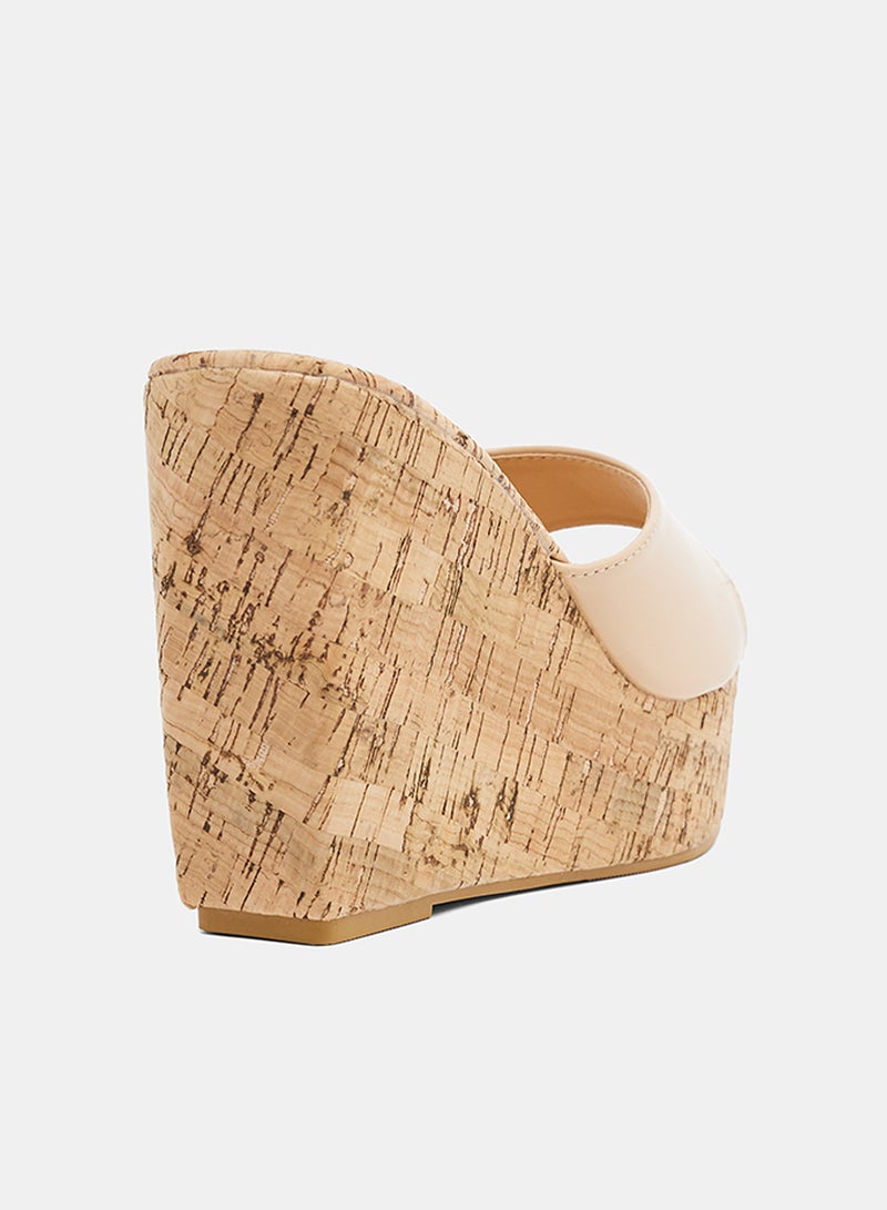 LABEL RAIL - Cork Wedge Heel Sandals Apricot - Image 1