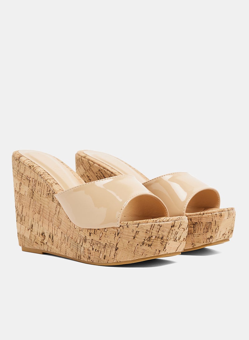 LABEL RAIL - Cork Wedge Heel Sandals Apricot - Image 1