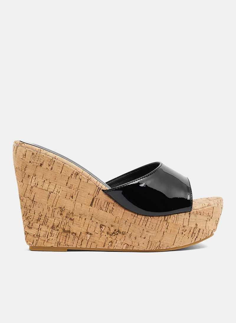 LABEL RAIL Cork Wedge Heel Sandals Black