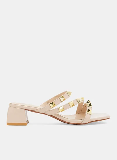 LABEL RAIL Studded Block Heel Sandals Apricot