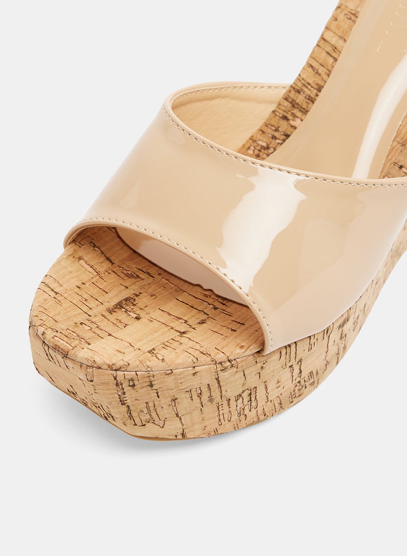 LABEL RAIL - Cork Wedge Heel Sandals Apricot - Image 1