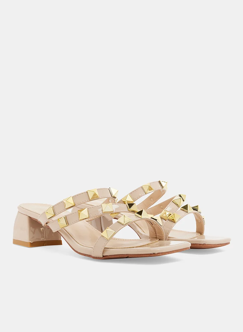 LABEL RAIL Studded Block Heel Sandals Apricot