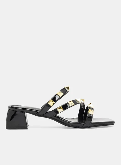 LABEL RAIL Studded Block Heel Sandals Black