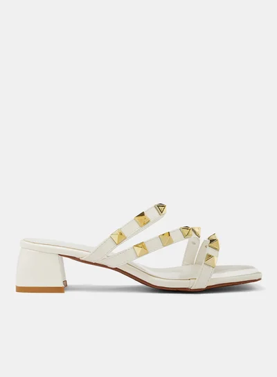 LABEL RAIL Studded Block Heel Sandals White