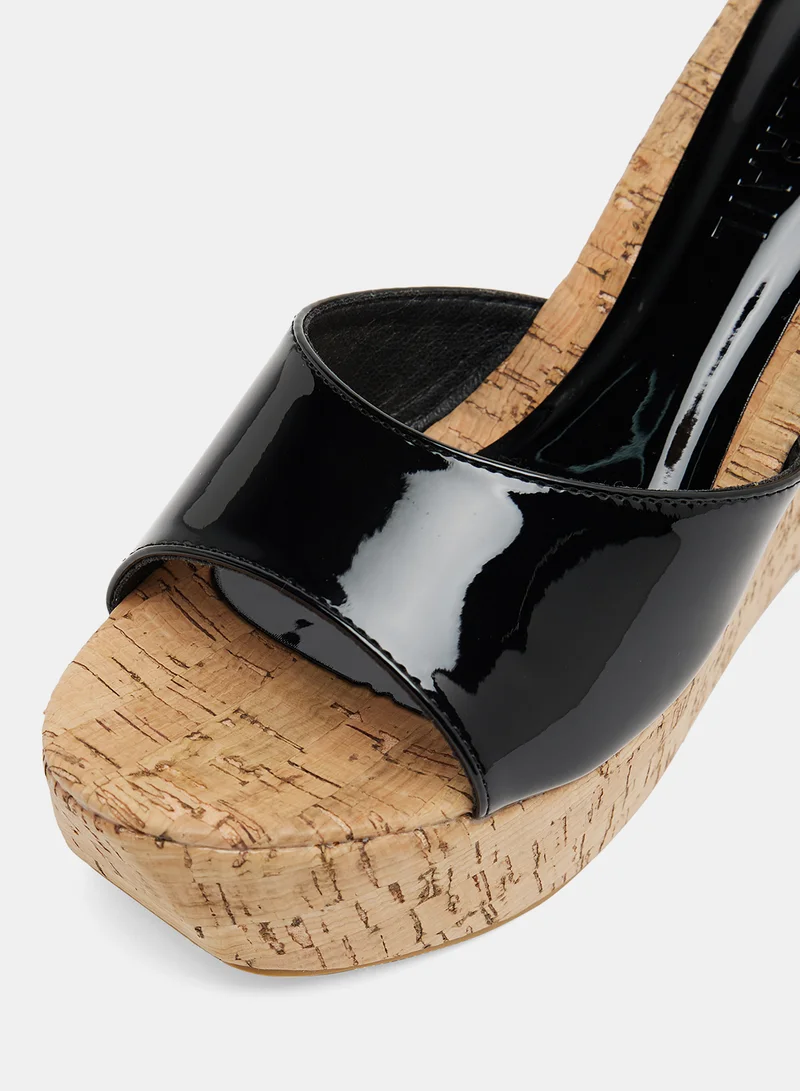 LABEL RAIL Cork Wedge Heel Sandals Black