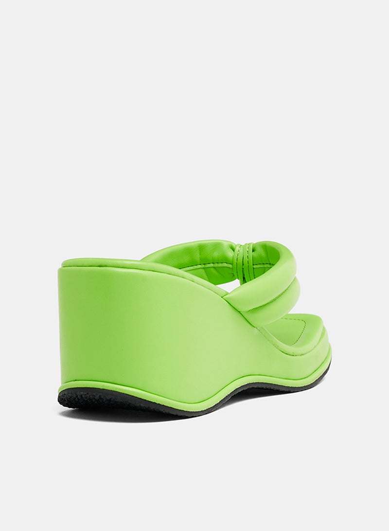 LABEL RAIL - Quilted Wedge Heel Sandals Green - Image 1