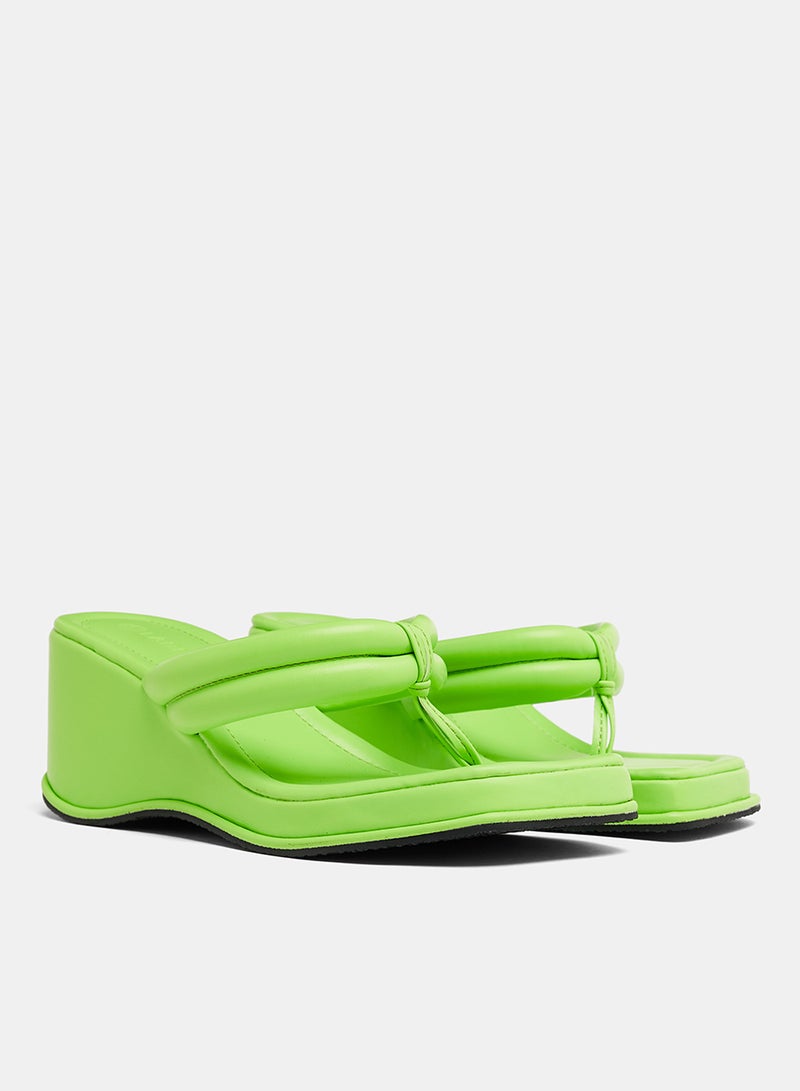 LABEL RAIL - Quilted Wedge Heel Sandals Green - Image 1