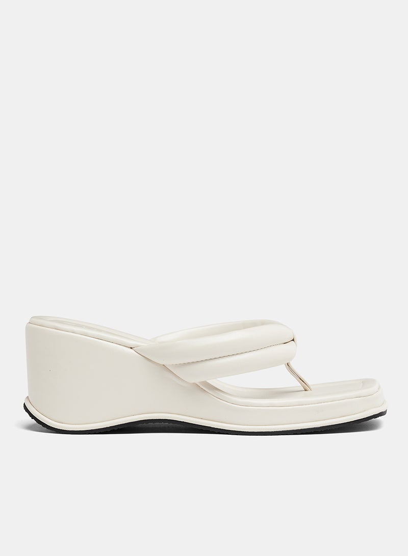 LABEL RAIL - Quilted Wedge Heel Sandals White - Image 1