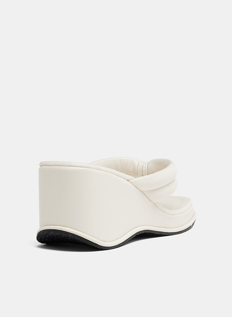 LABEL RAIL - Quilted Wedge Heel Sandals White - Image 1