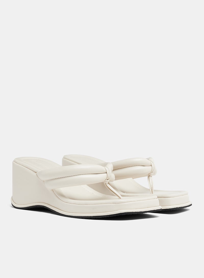 LABEL RAIL - Quilted Wedge Heel Sandals White - Image 1