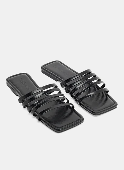لايبل ريل Casual PU Flat Sandals Black