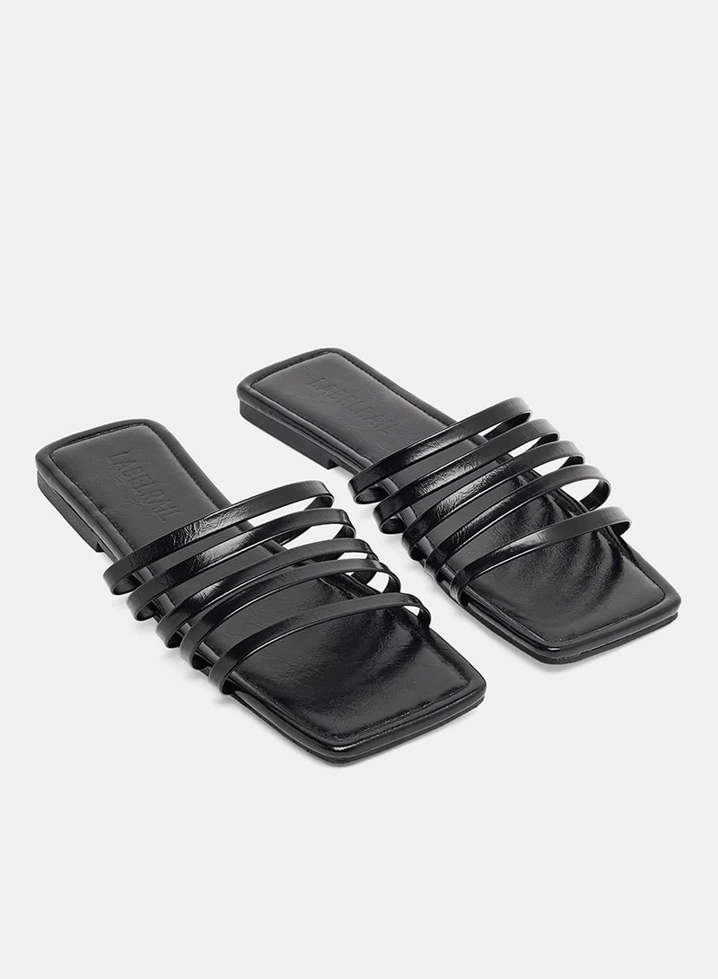 لايبل ريل Casual PU Flat Sandals Black