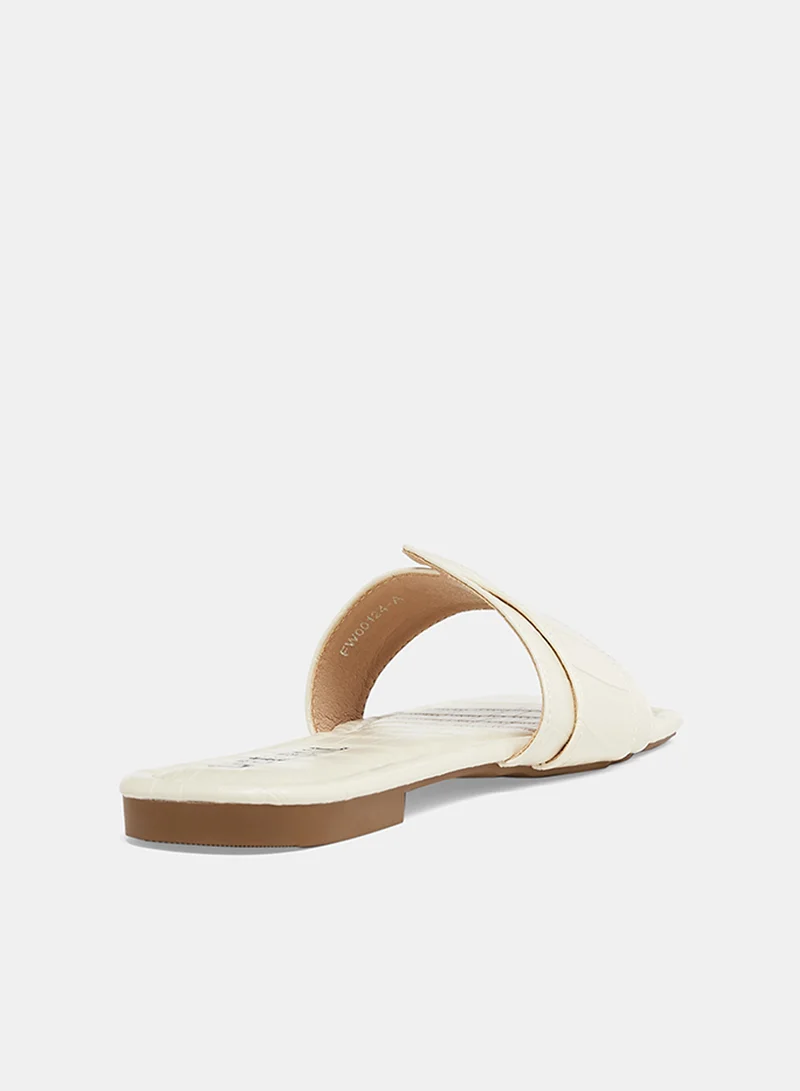 LABEL RAIL Croc Square Flat Sandals White