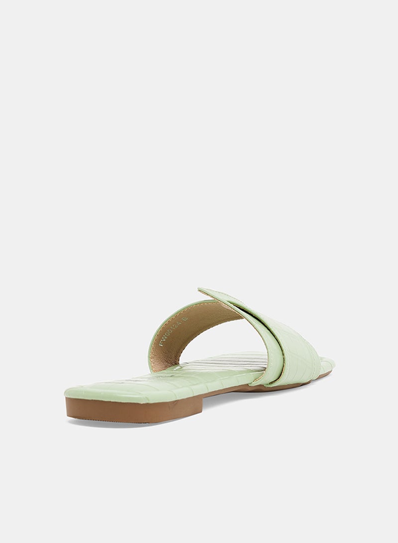 LABEL RAIL - Croc Square Flat Sandals Green - Image 1