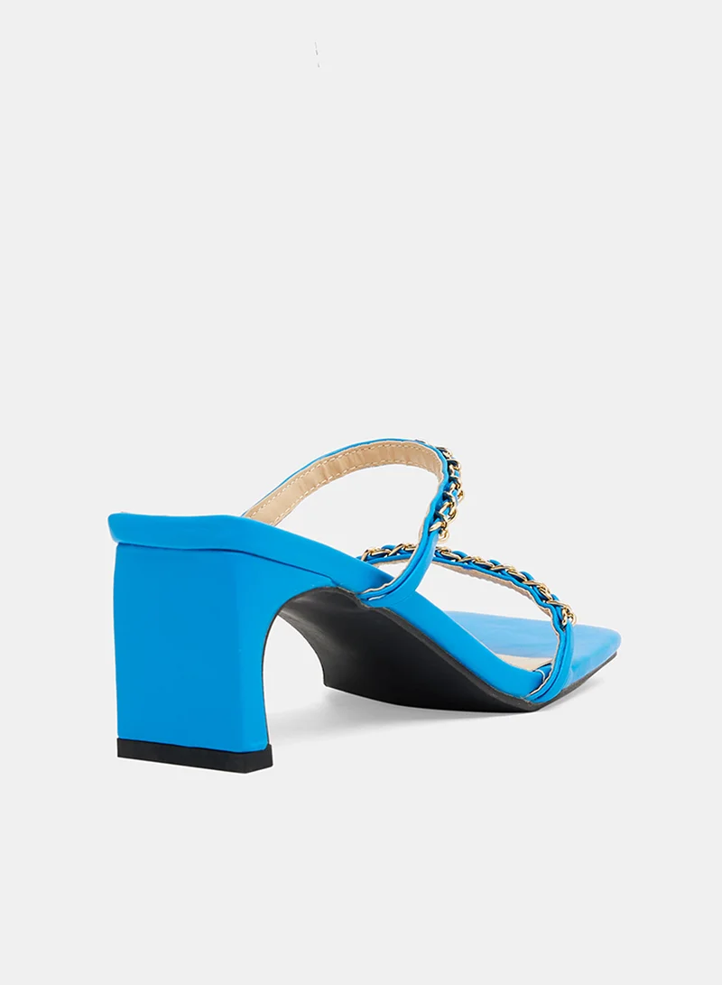 LABEL RAIL Chain Block Heel Sandals Blue