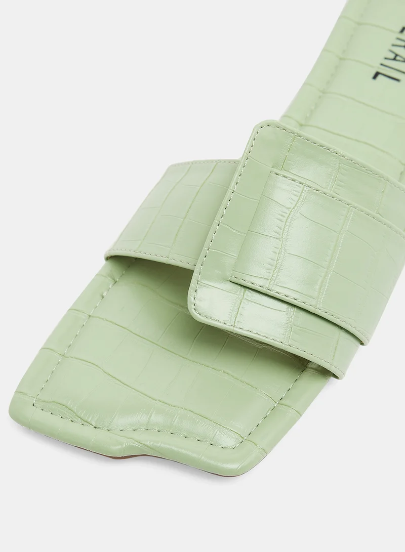 LABEL RAIL Croc Square Flat Sandals Green