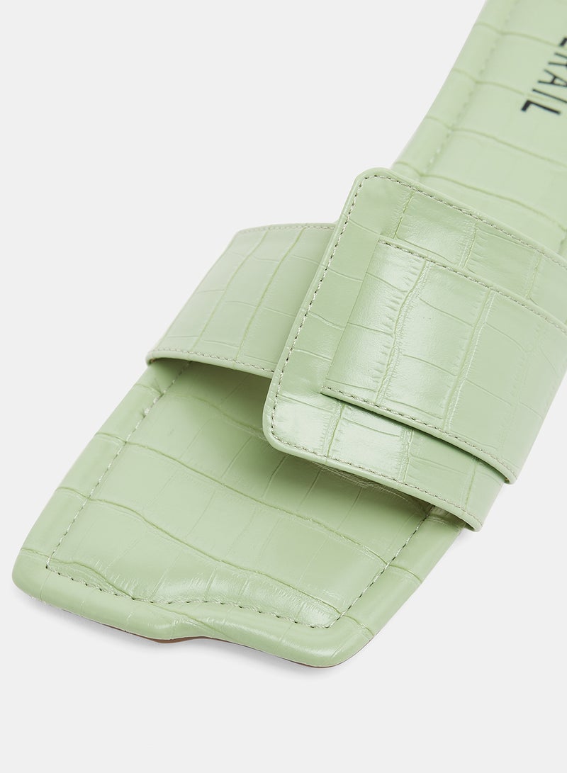 LABEL RAIL - Croc Square Flat Sandals Green - Image 1