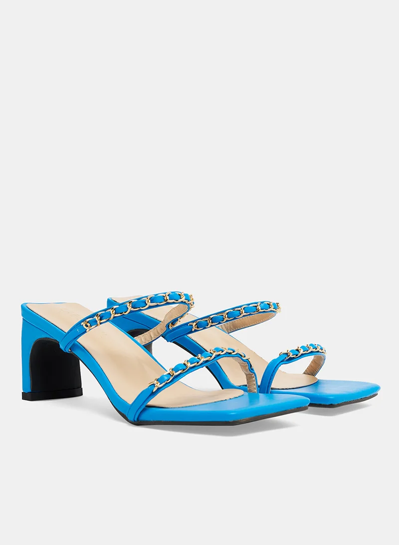 LABEL RAIL Chain Block Heel Sandals Blue