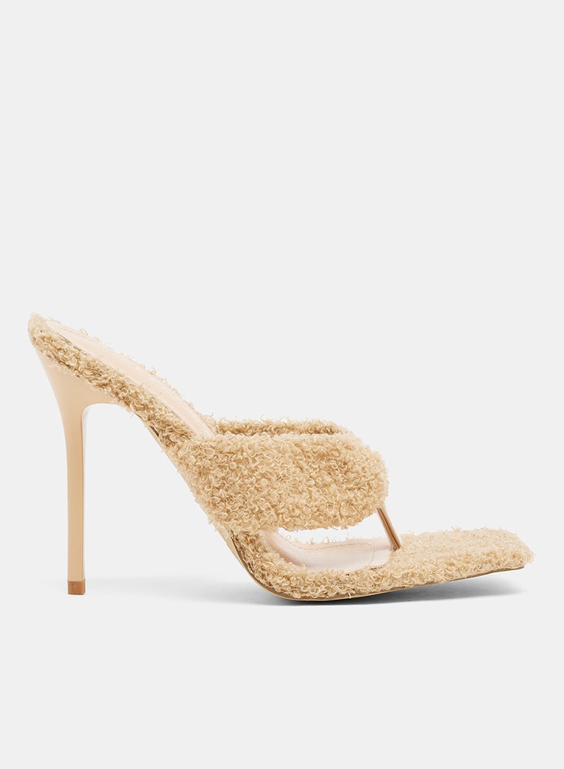 LABEL RAIL - Sherpa Stiletto Heels Apricot - Image 1