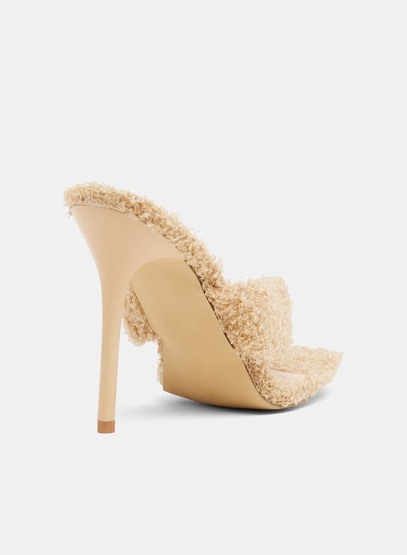 LABEL RAIL - Sherpa Stiletto Heels Apricot - Image 1