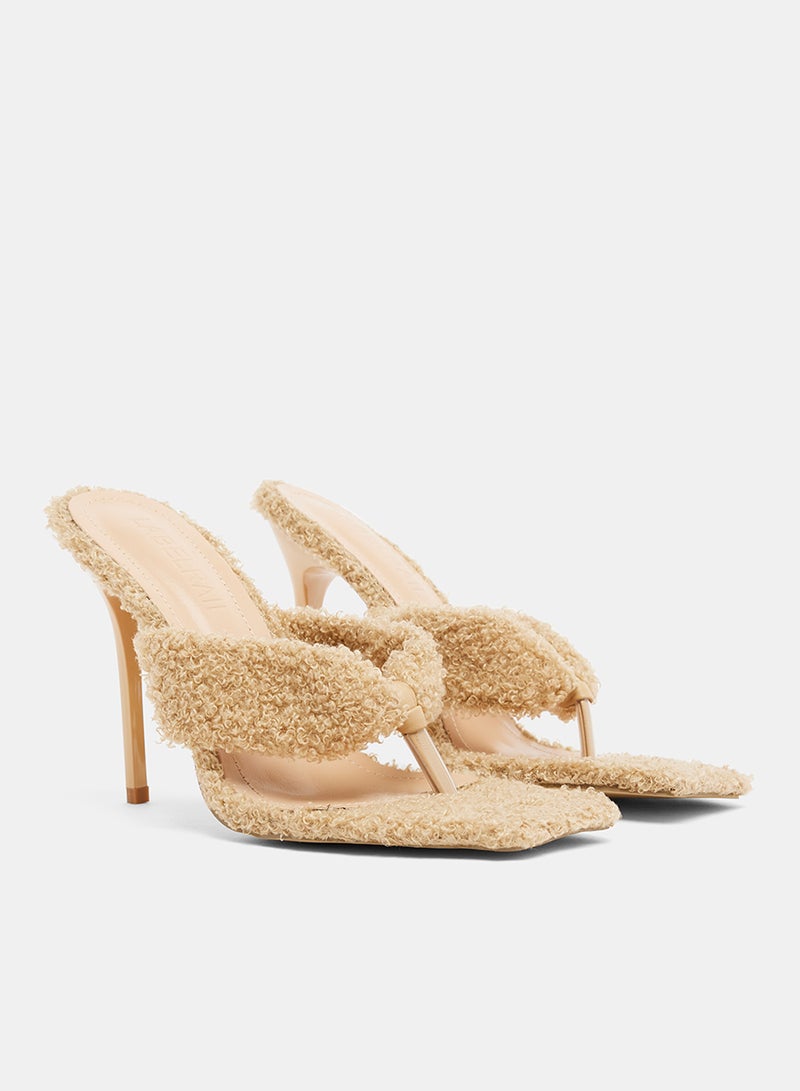 LABEL RAIL - Sherpa Stiletto Heels Apricot - Image 1