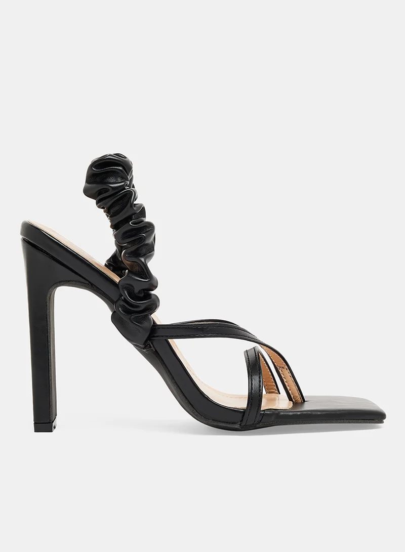 لايبل ريل Ruched Block Heel Sandals Black