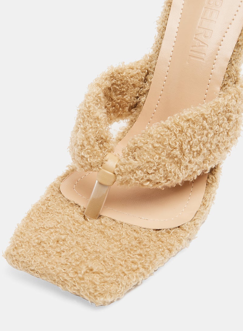 LABEL RAIL - Sherpa Stiletto Heels Apricot - Image 1