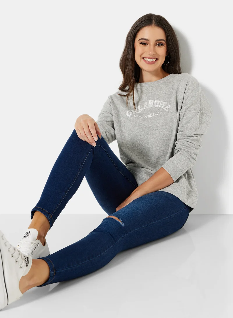 I.Scenery Graphic Sweatshirt Grey