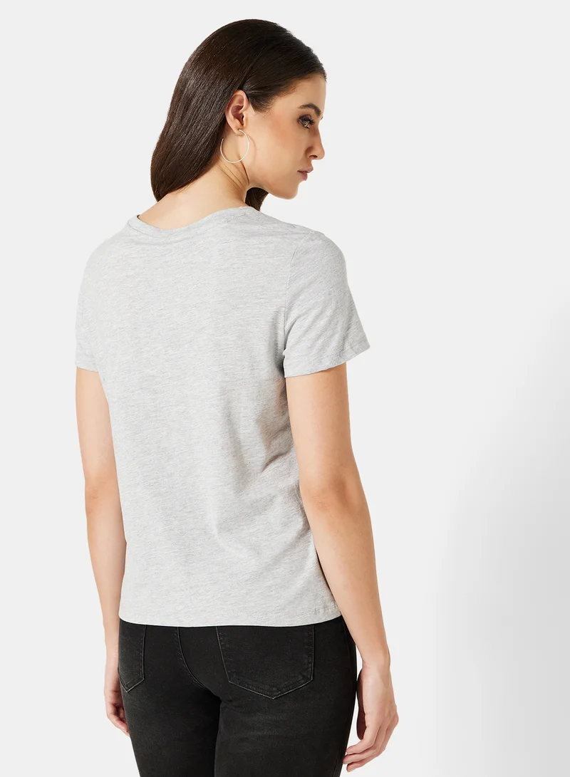 I.Scenery Basic Text Print T-Shirt Grey