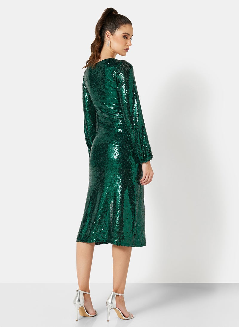 I.Scenery - Sequin Front Slit Midi Dress Sea Moss - Image 1
