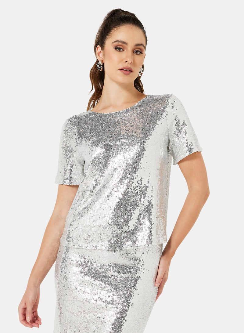 I.Scenery - Sequin Detail Blouse Silver - Image 1