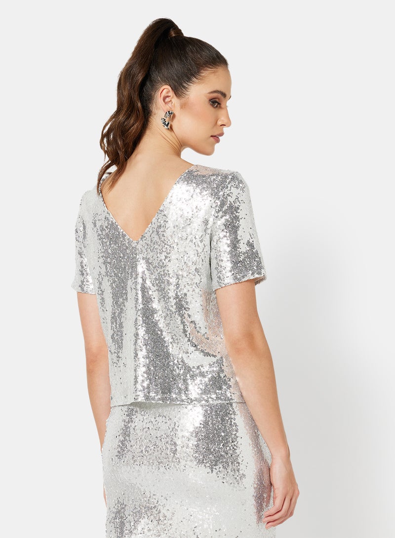 I.Scenery - Sequin Detail Blouse Silver - Image 1