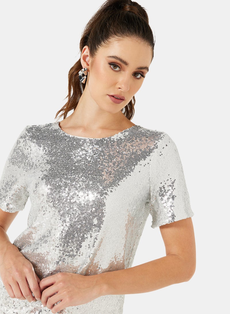 I.Scenery - Sequin Detail Blouse Silver - Image 1