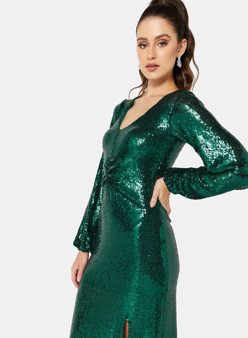 I.Scenery - Sequin Front Slit Midi Dress Sea Moss - Image 1