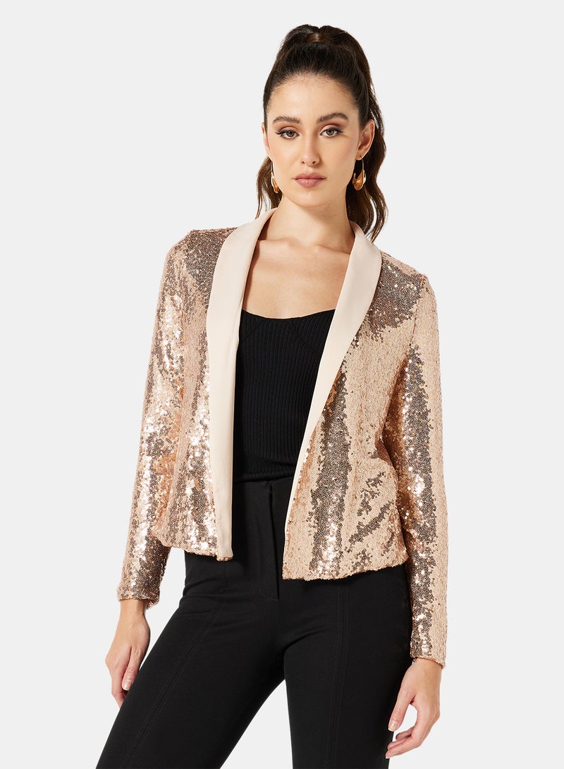 I.Scenery - Sequin Open Front Blazer Rosegold - Image 1