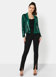 I.Scenery Sequin Open Front Blazer Green  - Image 4