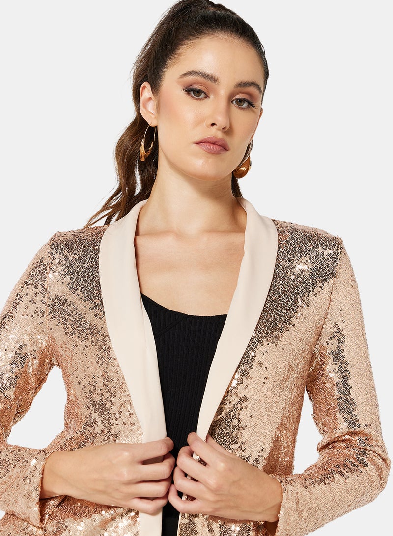 I.Scenery - Sequin Open Front Blazer Rosegold - Image 1
