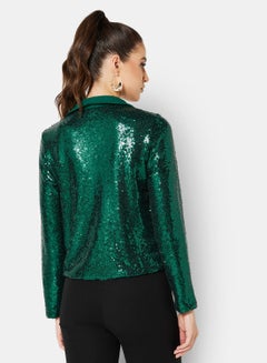 I.Scenery Sequin Open Front Blazer Green  - Image 2