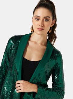 I.Scenery Sequin Open Front Blazer Green  - Image 3
